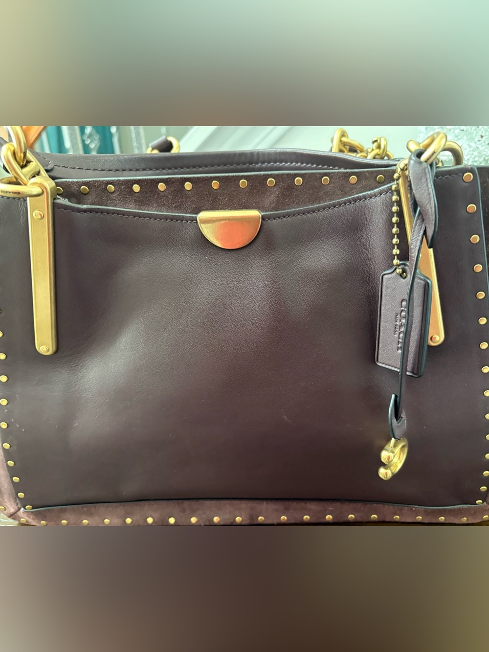 Coach Dreamer 36 with Border Rivets Oxblood Leather Satchel (charms not include) - Picture 4 of 11